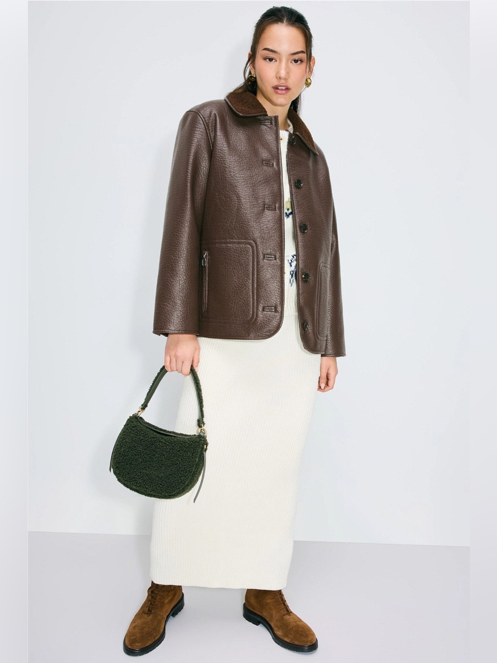 Rails Brown Pebbled Leather Button Jacket